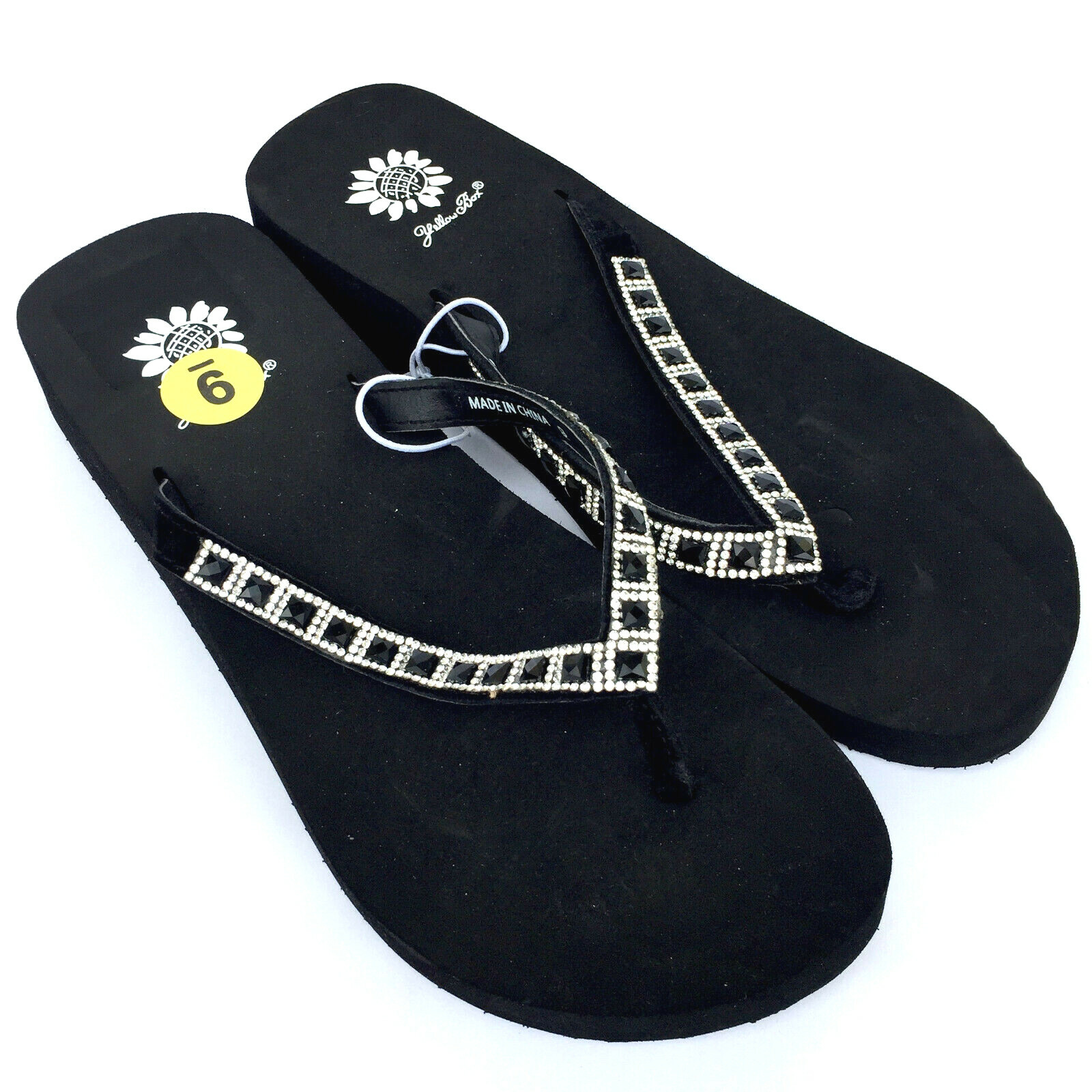 Yellow Box Womens Flip Flops Saydee Sparkle Jeweled Rhinestone Black Sandals