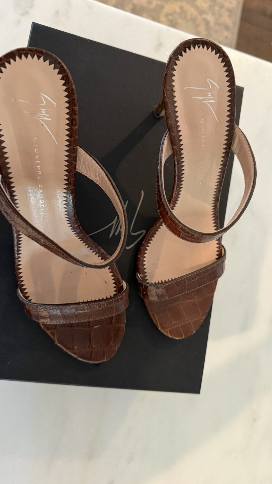 Giuseppe Zanotti Brown Croc Embossed Leather Strappy Ankle Strap Heels EU 36