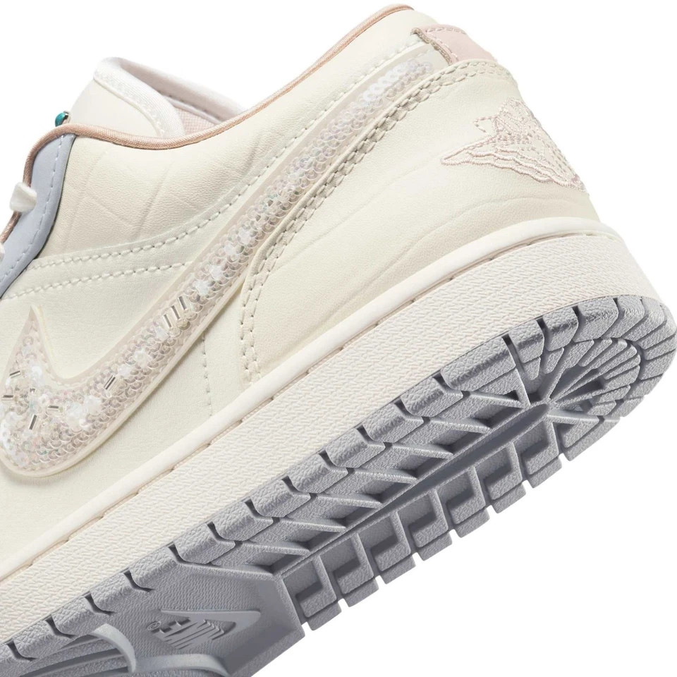 Nike Air Jordan 1 Low IH7323-100 Cream Light Blue Crystal Rhinestone Swoosh Low