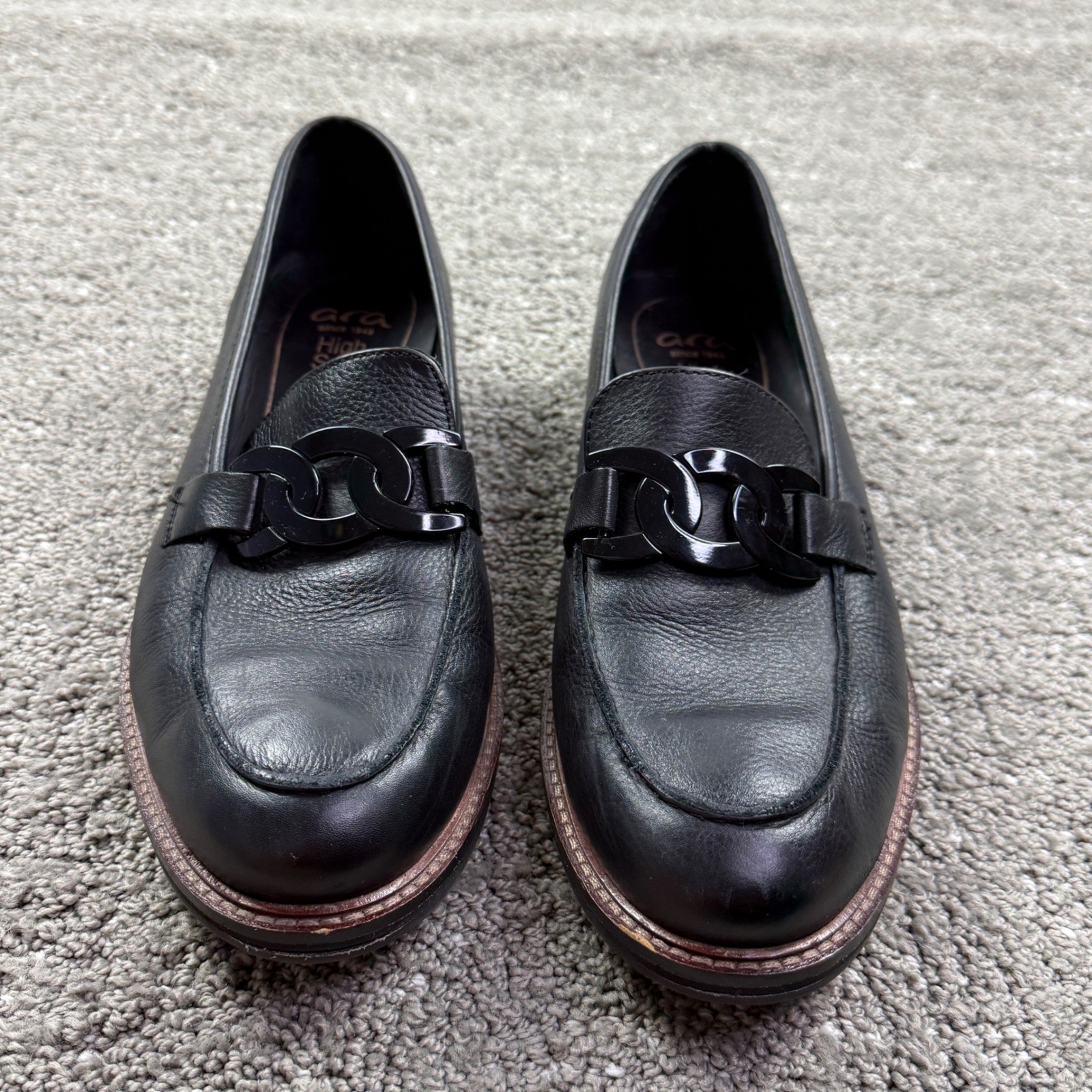 Ara HighSoft Women’s Leather Chain Loafers Black UK 7.5 US 10 EU 41 Comfort