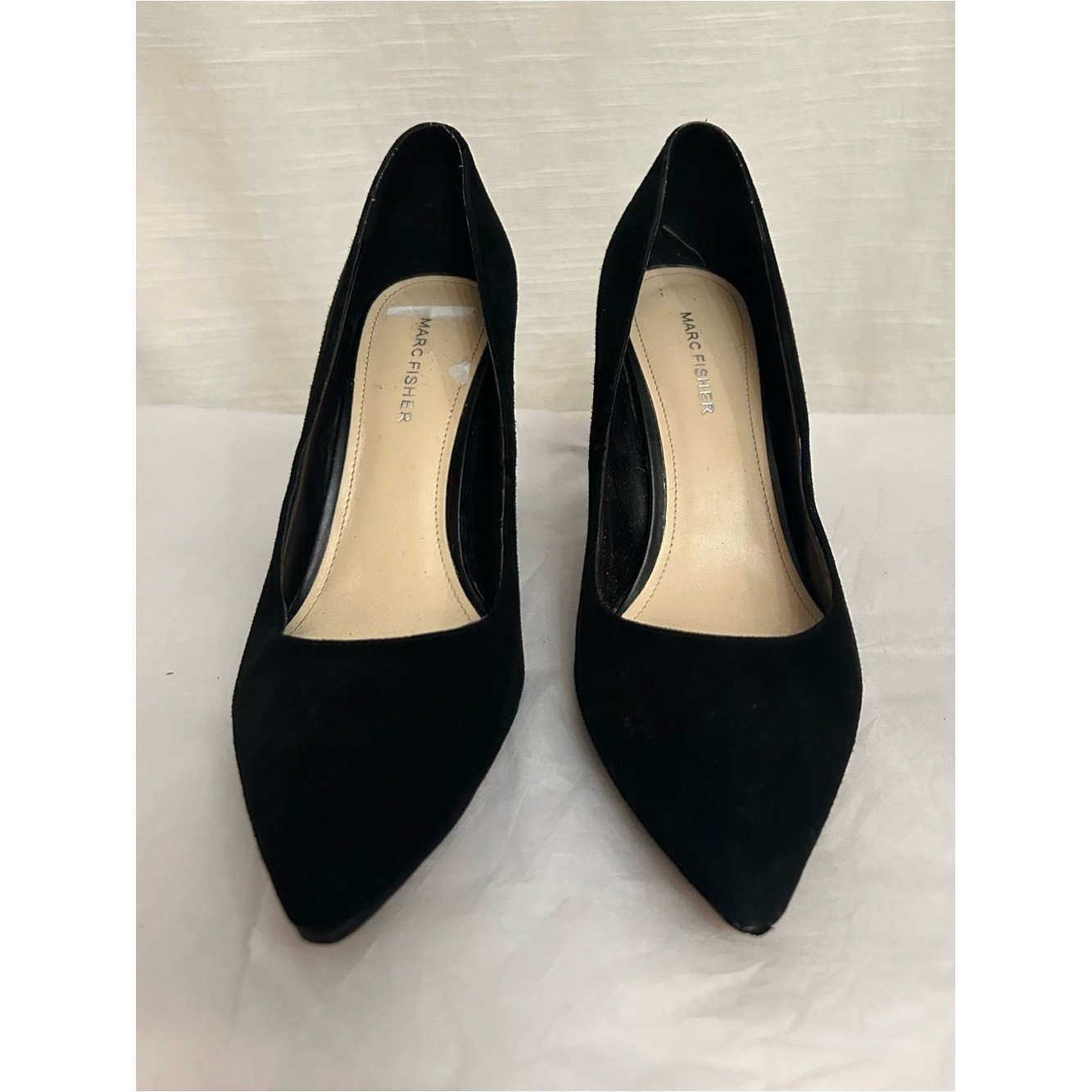 Marc Fisher Pointed Toe Classic Preppy Black Suede Block Heel Pumps