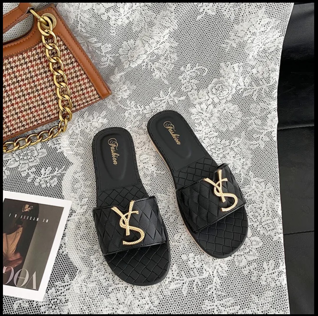 Slippers Woman Sandals On Gold Metal Decoration