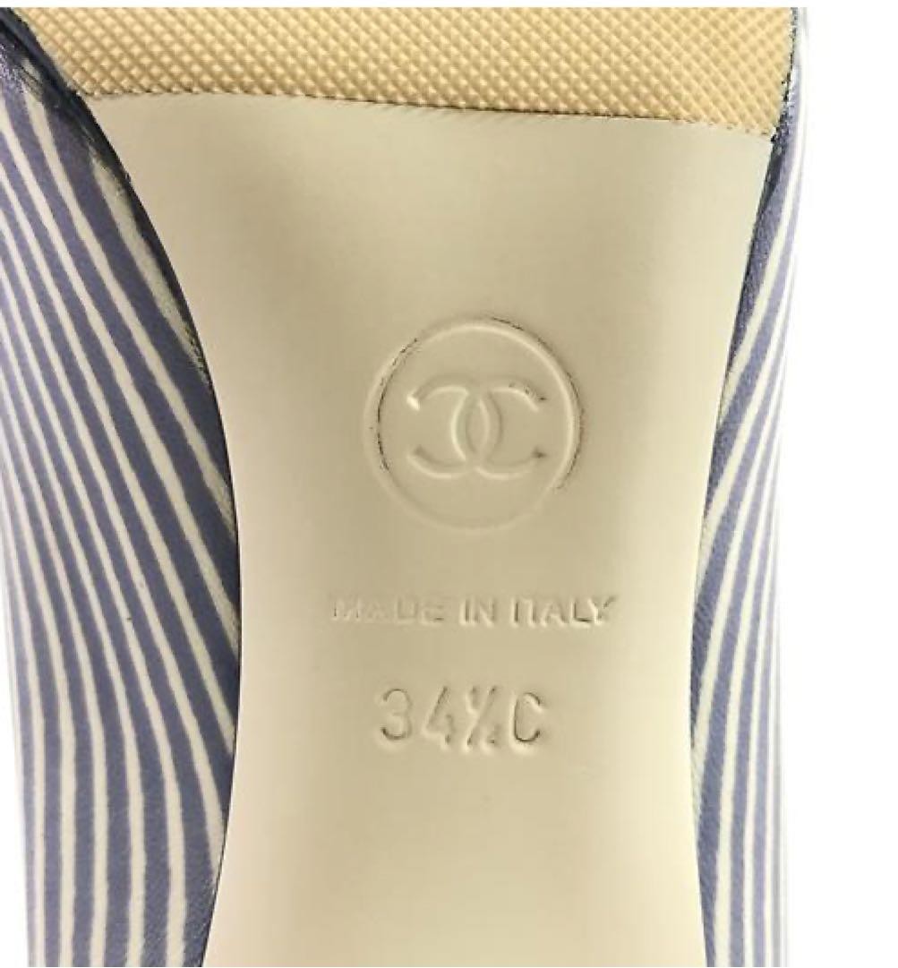 CHANEL Striped High Heel Pumps 34.5 22.5cm 8.9in Pointed Toe