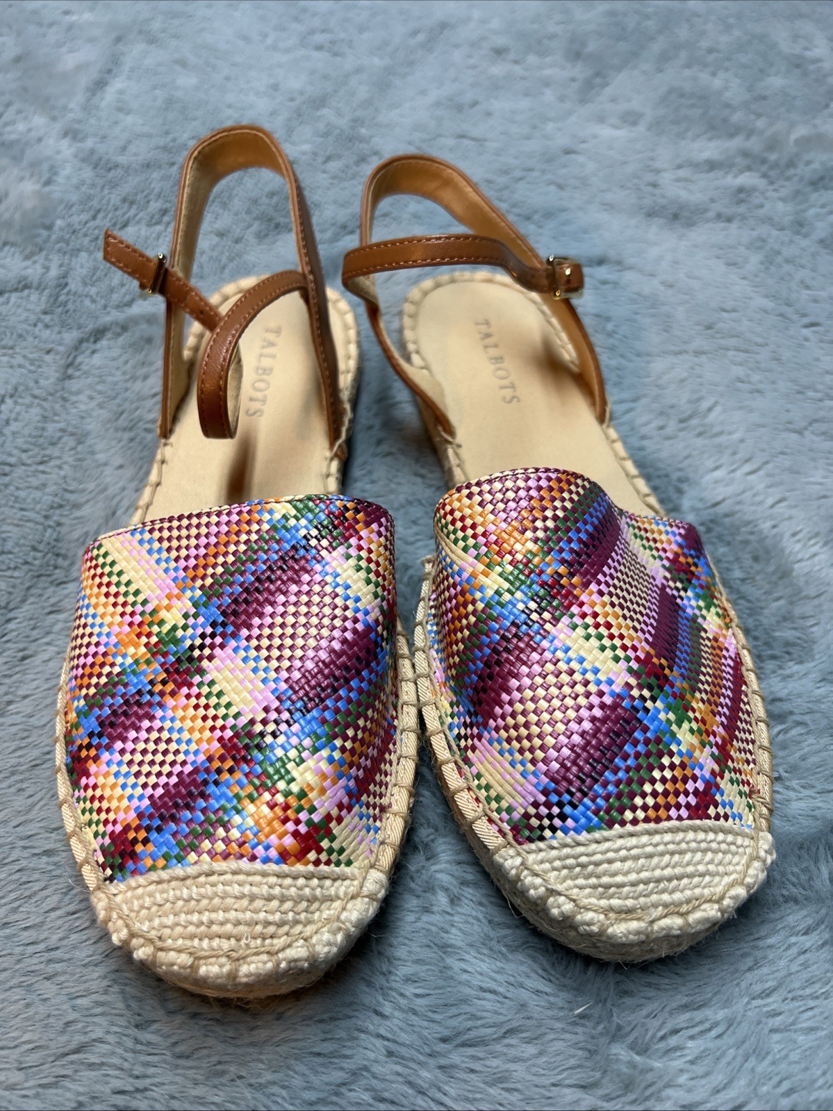 TALBOTS Espadrilles IZZY D’ORSAY Closed Toe Ankle Strap Woven Madras Flats S 8