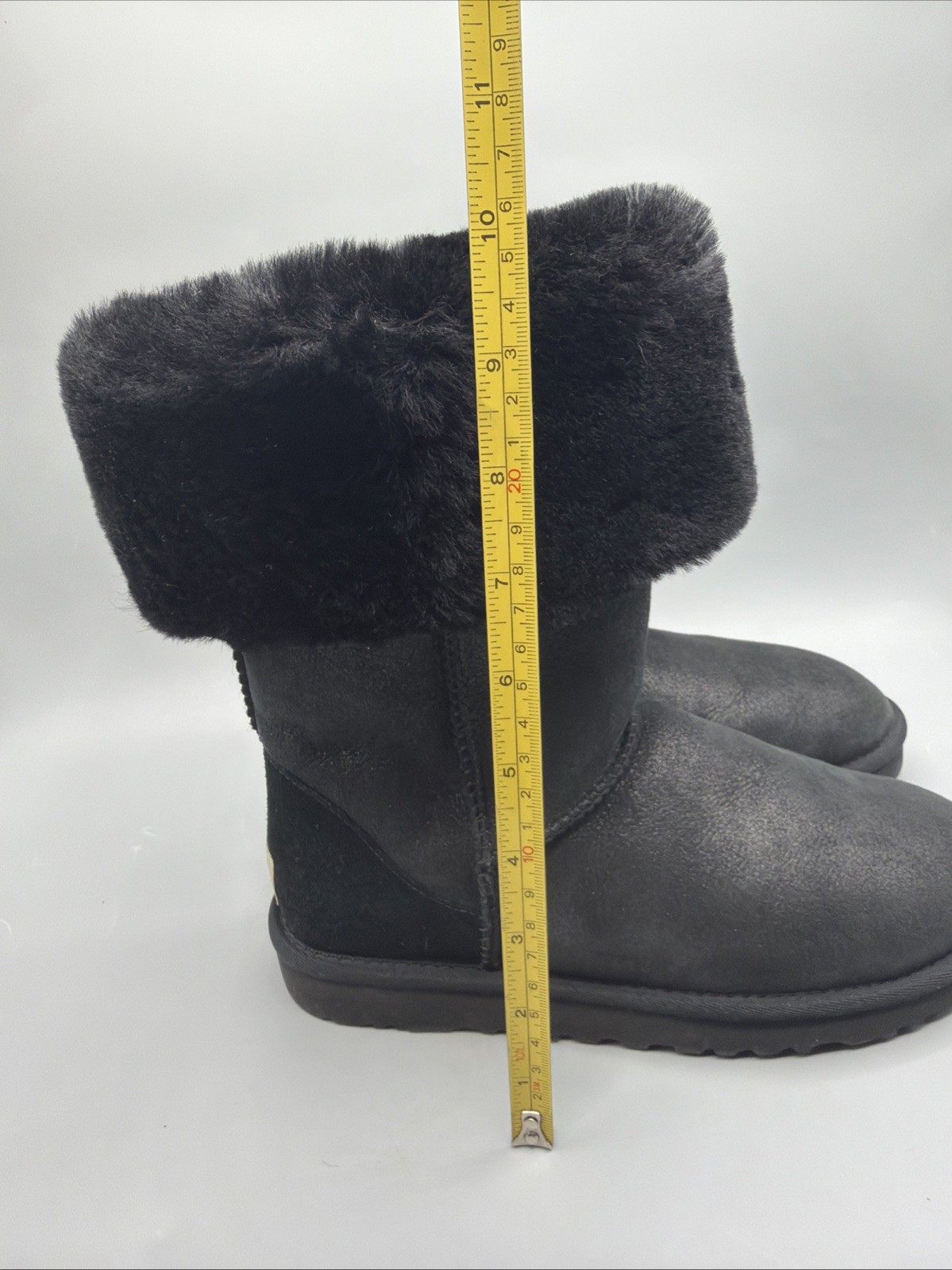 UGG Australia Tall Boots Womens 7 Snow Pull On Mid Calf Leather Black Fur
