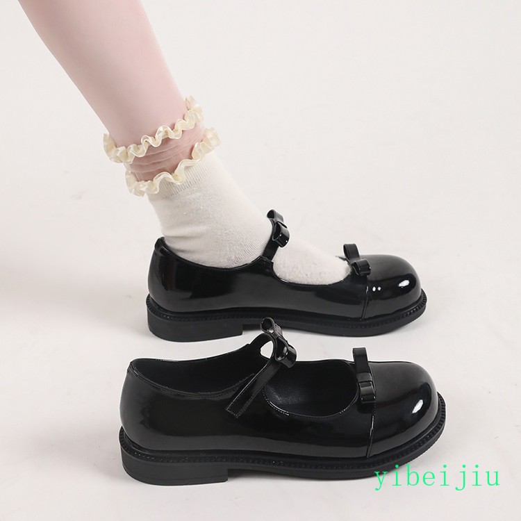 Womens Ladies Mary Jane Leather Shoes Bowknot Patent Leather Casual Loafers New