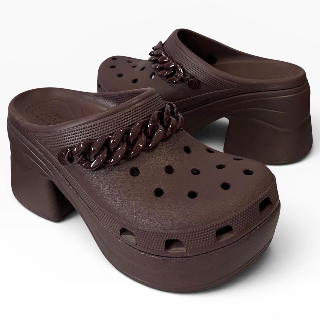 Crocs Siren Chain Platform Clogs Womens 11 Burgundy Chunky Heel Iconic Comfort