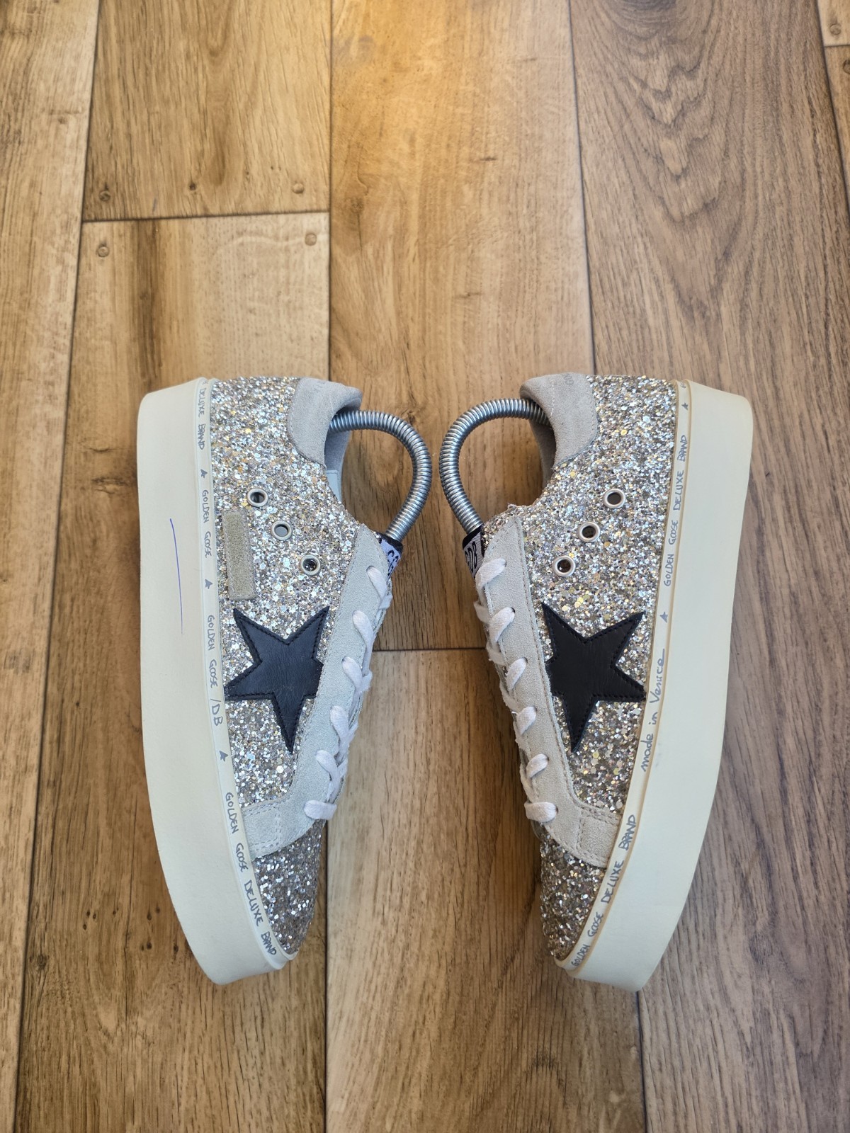GOLDEN GOOSE MID STAR GLITTER SNEAKERS SIZE 38 EU, 7.5 US, 5 UK