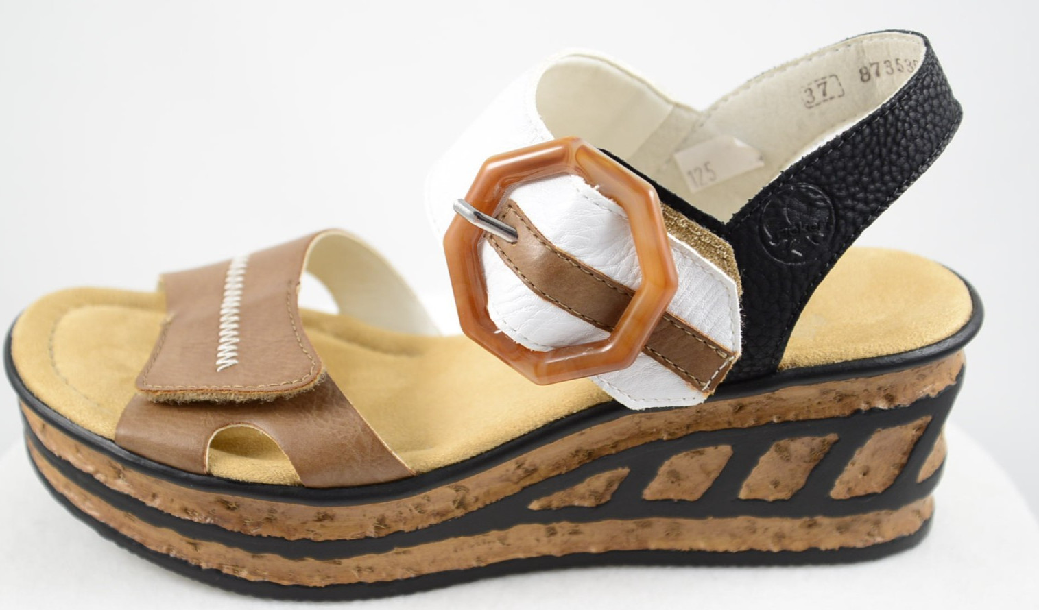 Rieker Antistress Rose 76 US 6.5 Beige Black White Platform Wedge Sandal EU 37