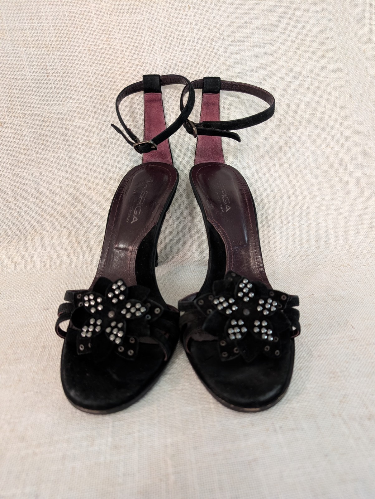 Via Spiga Heels Black Strappy Flower Studded Size 7 M