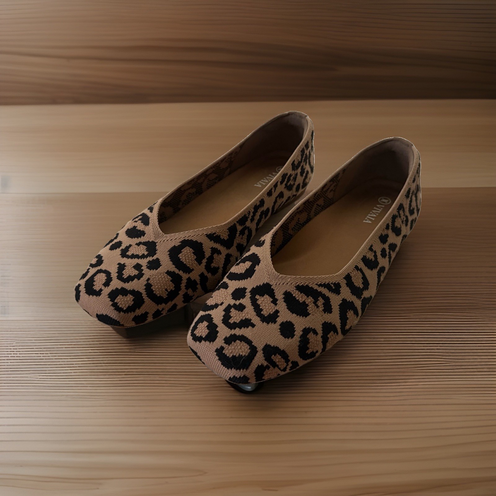 Vivaia Women’s Sz 39.5 MARGOT 2.0 Square Toe Flats Leopard Print Comfort Shoe