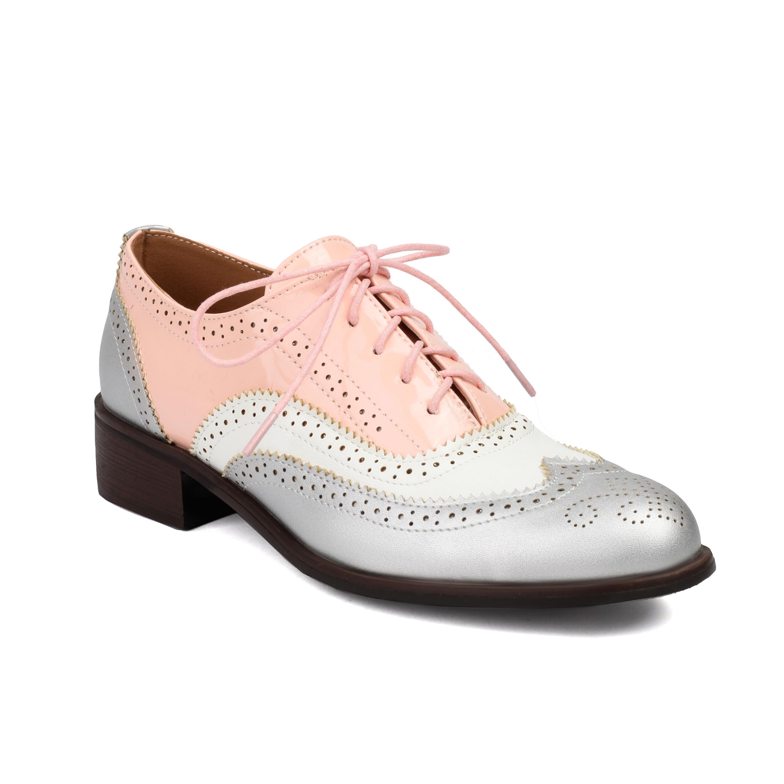 Women’s Wing Tip Lace Up Brogue College Pumps Leather Colorblock Shoes Plus Size