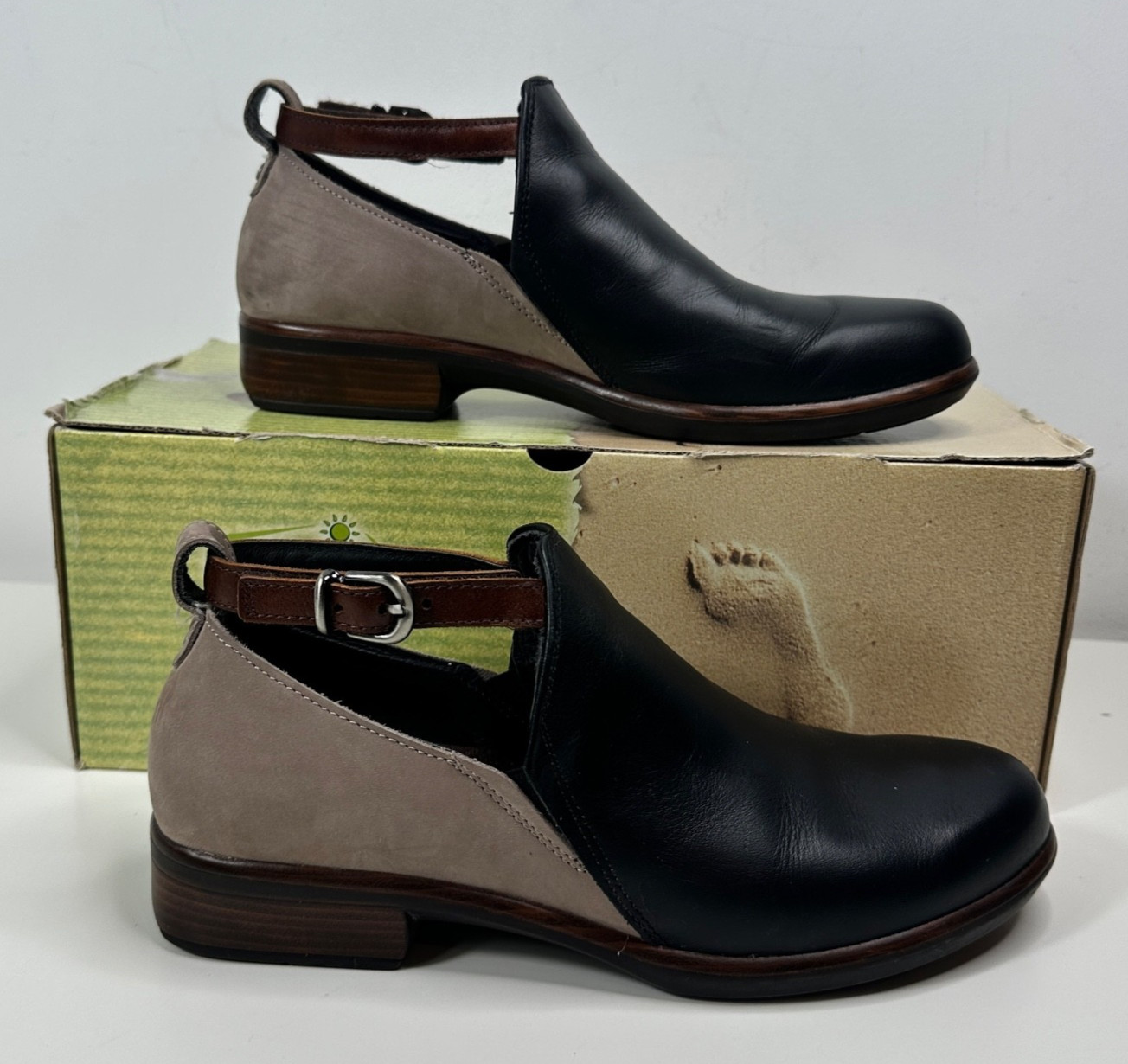 Naot Kamsin Transitional Bootie Cutout Leather Black/Stone Luggage Women’s EU 39