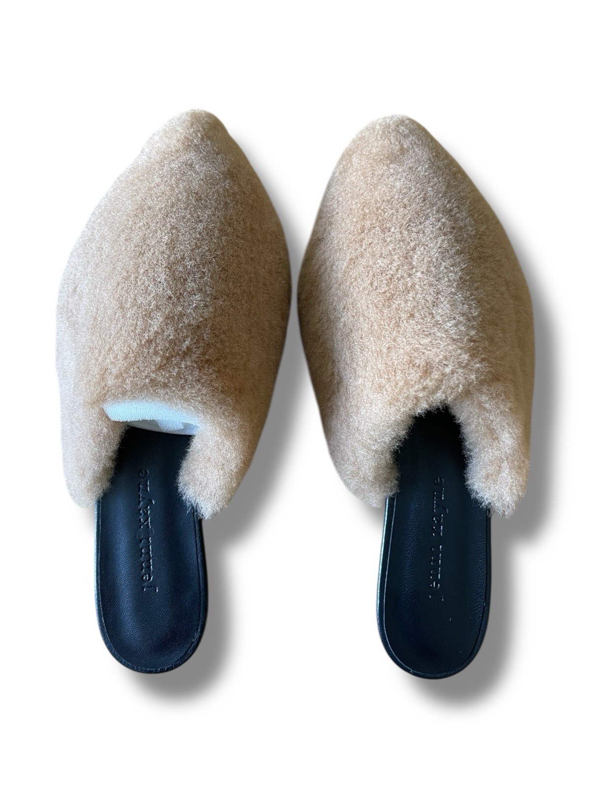 Jenni Kayne Shearling Mules Natural Size 37 NEW Cozy Slip On Flats Real Leather