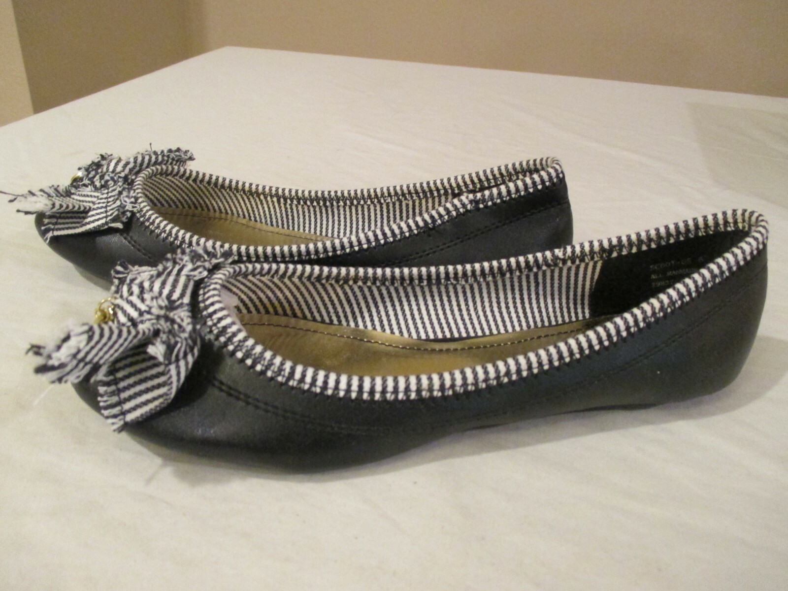 BAMBOO Stripe Bow Ballet Slipper Women’s Shoe Sz 6 M Mint in Box Black & White