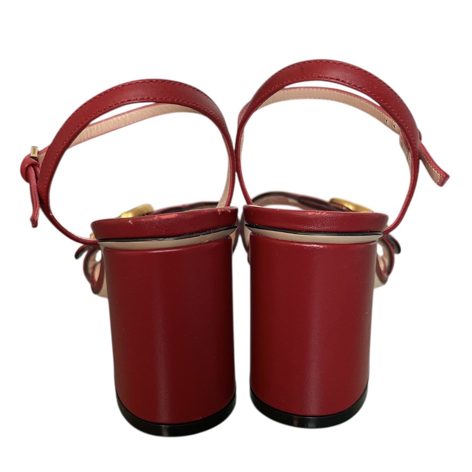 GUCCI Marmont Block Heel GG Logo Sandals Sz 35.5 Red Gold Lifford Galassia 75mm
