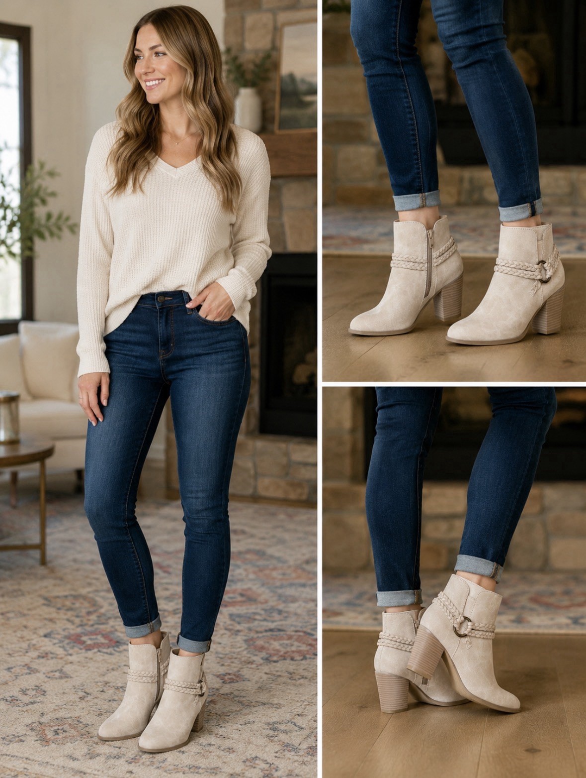 Sugar Sandlot Braided Strap Ankle Booties Women’s 8 Nude Beige Block Heel NIB