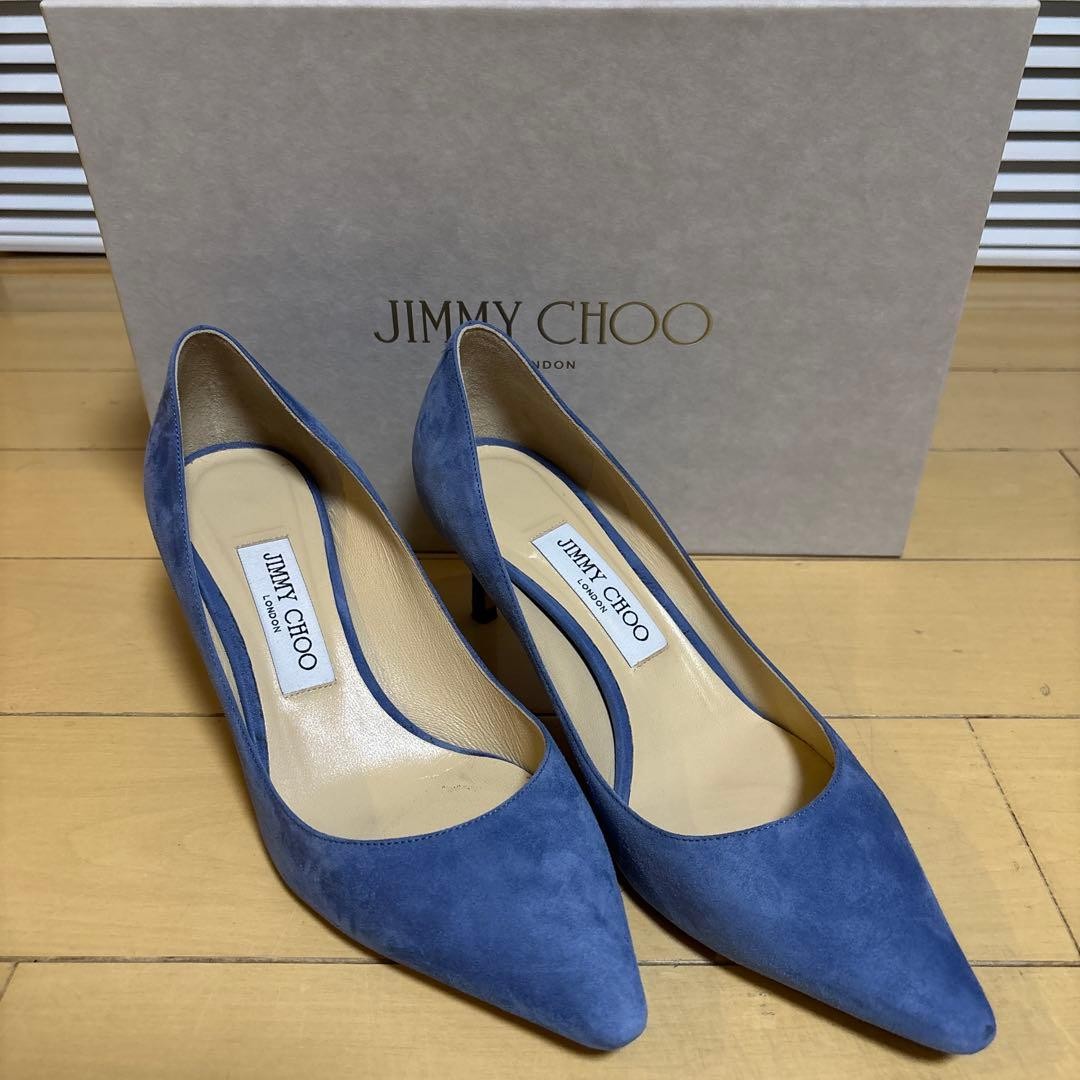 JIMMY CHOO blue suede high heel pumps 37.5