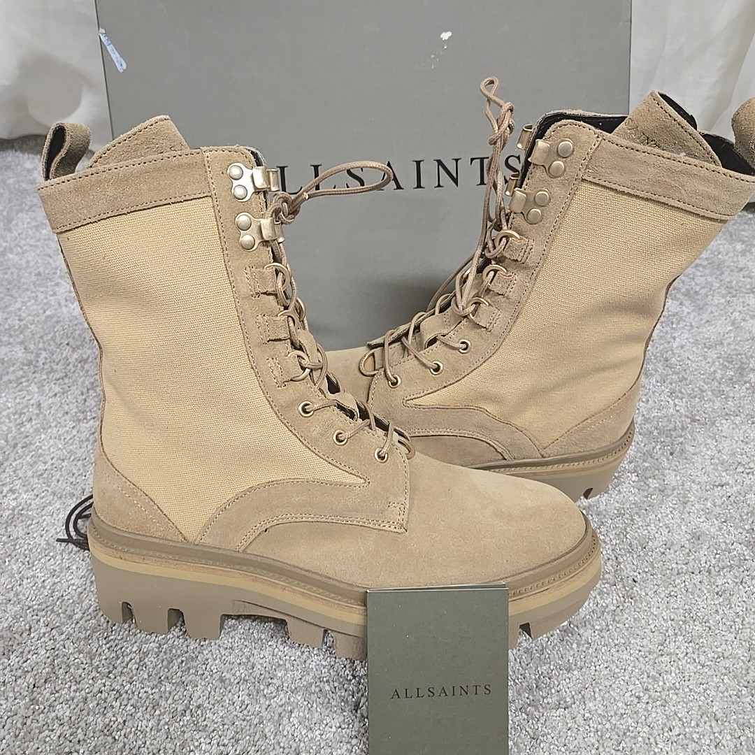 All Saints Beth Canvas Suede Leather Lace/Zip Up Combat Boots Sand Women’s Sz 40