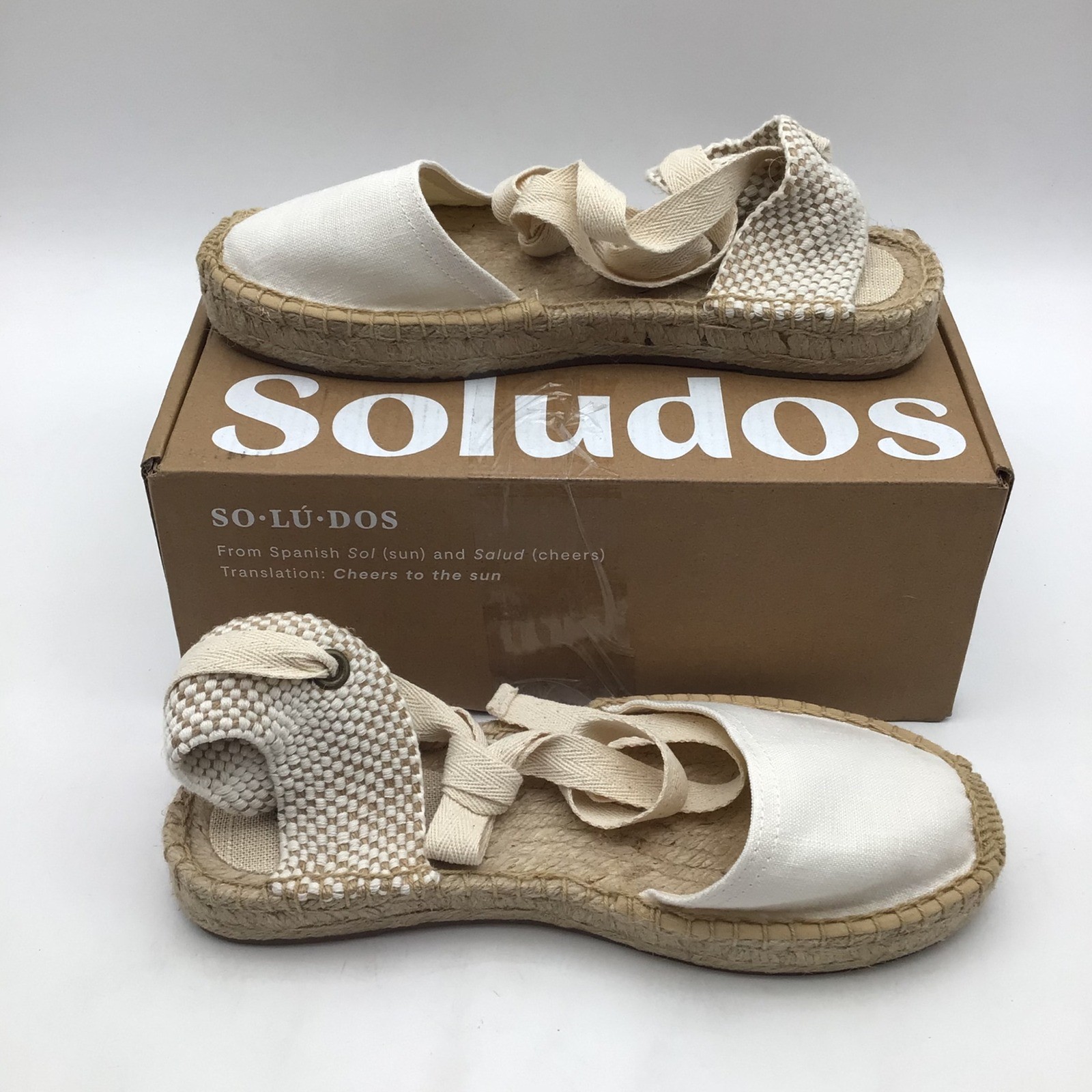 Soludos The Lauren Lace Up Espadrilles Oasis White Canvas US Size 7 – 7.5 NEW