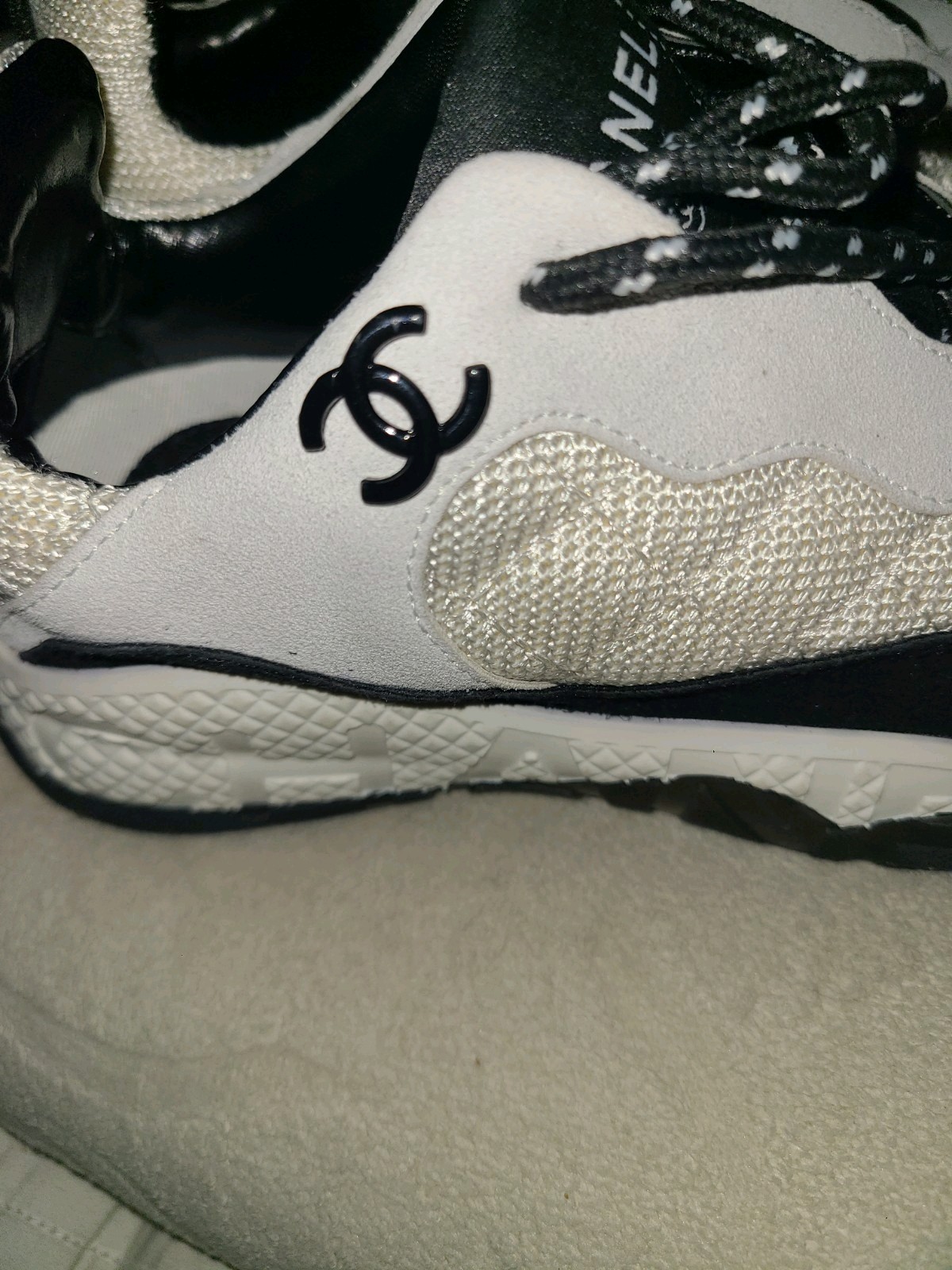 Chanel Mesh Suede Calfskin Quilted Sneakers White Ivory Womens Size 35/US 5
