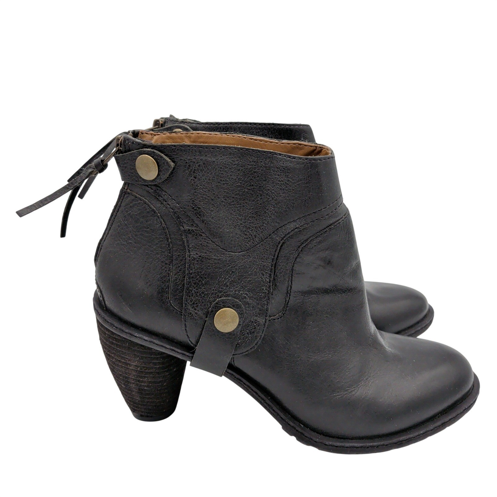 Schuler Sons Philadelphia Black Leather Ankle Bootie Stacked Cone Heel Boot 8.5B