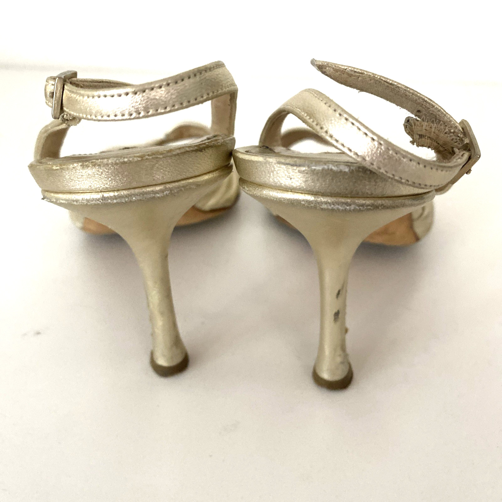 Jimmy Choo Gold King Slingback Sandal Open Toe Leather Slim Heel 39