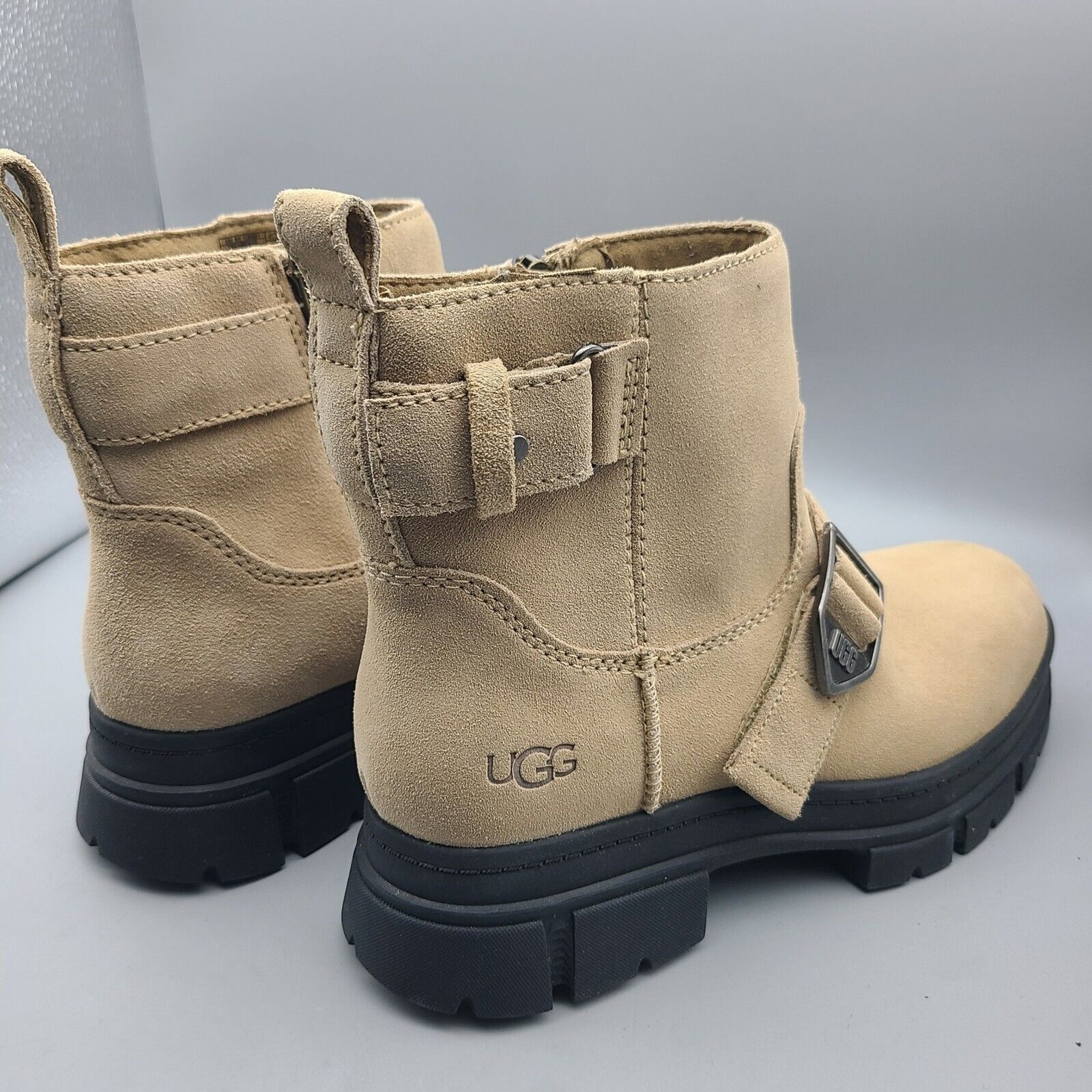 Ugg Ashton Boots Ankle Straps Buckle Zip Rugged Sand Suede Women Sz 8 39 New