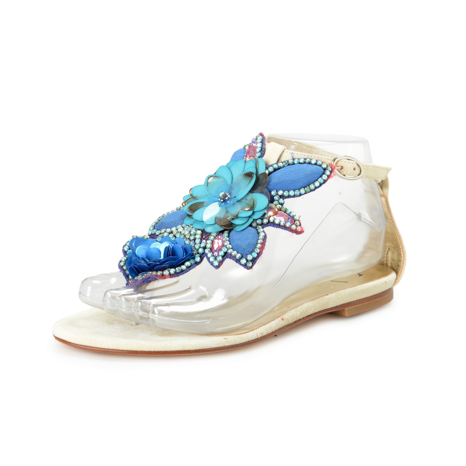 Just Cavalli Women’s Leather & Suede Flat Sandals Shoes US 7 IT 37