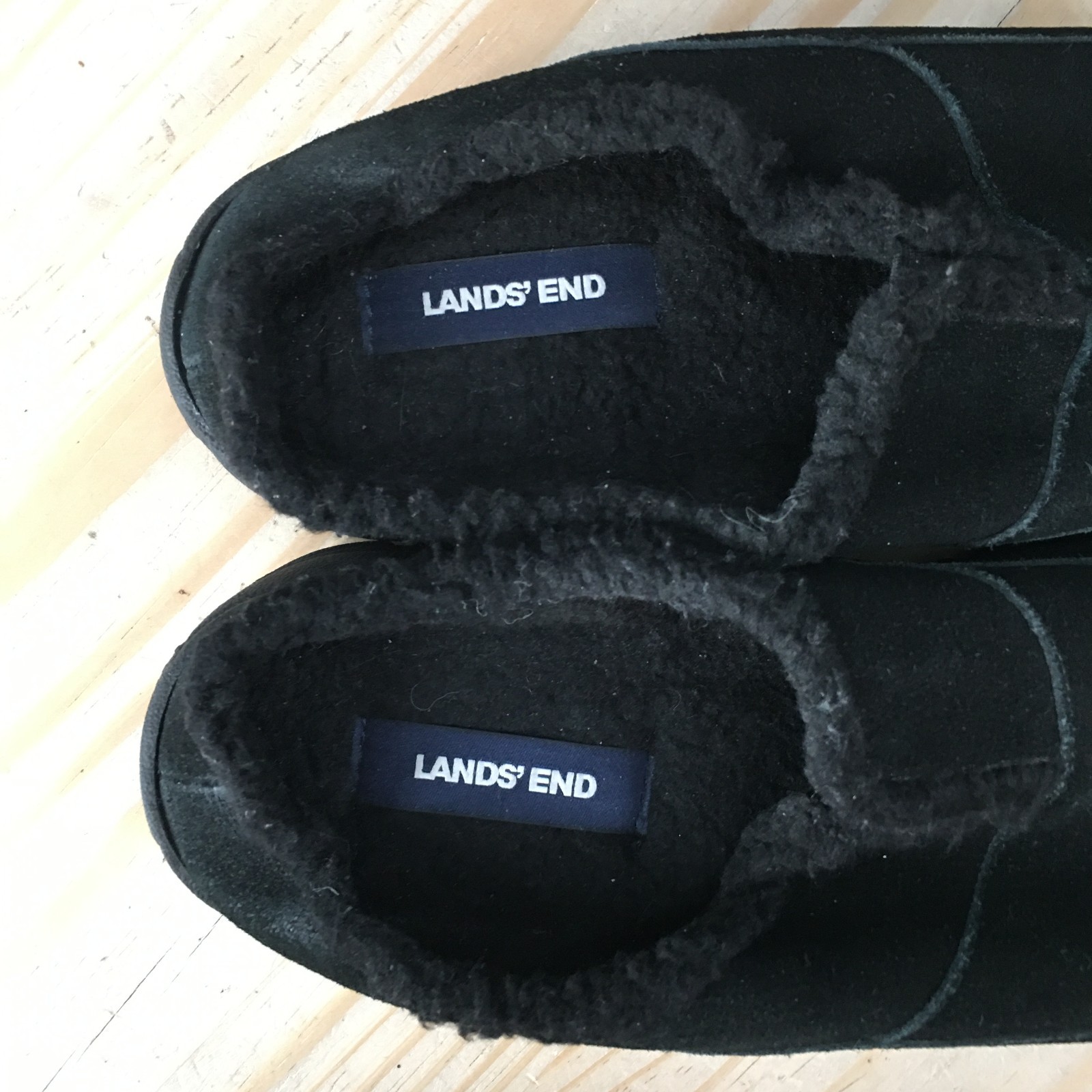 Lands End Shoes Womens 8 B Black Suede Slip On Clog Faux Fur Lined Comfort