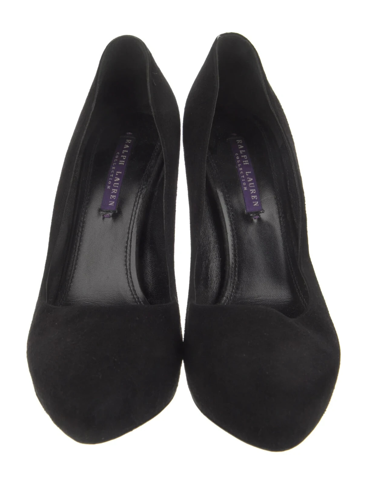 Designer Ralph Lauren Collection Black Suede Semi Round Toe 5″ High Heel Pumps