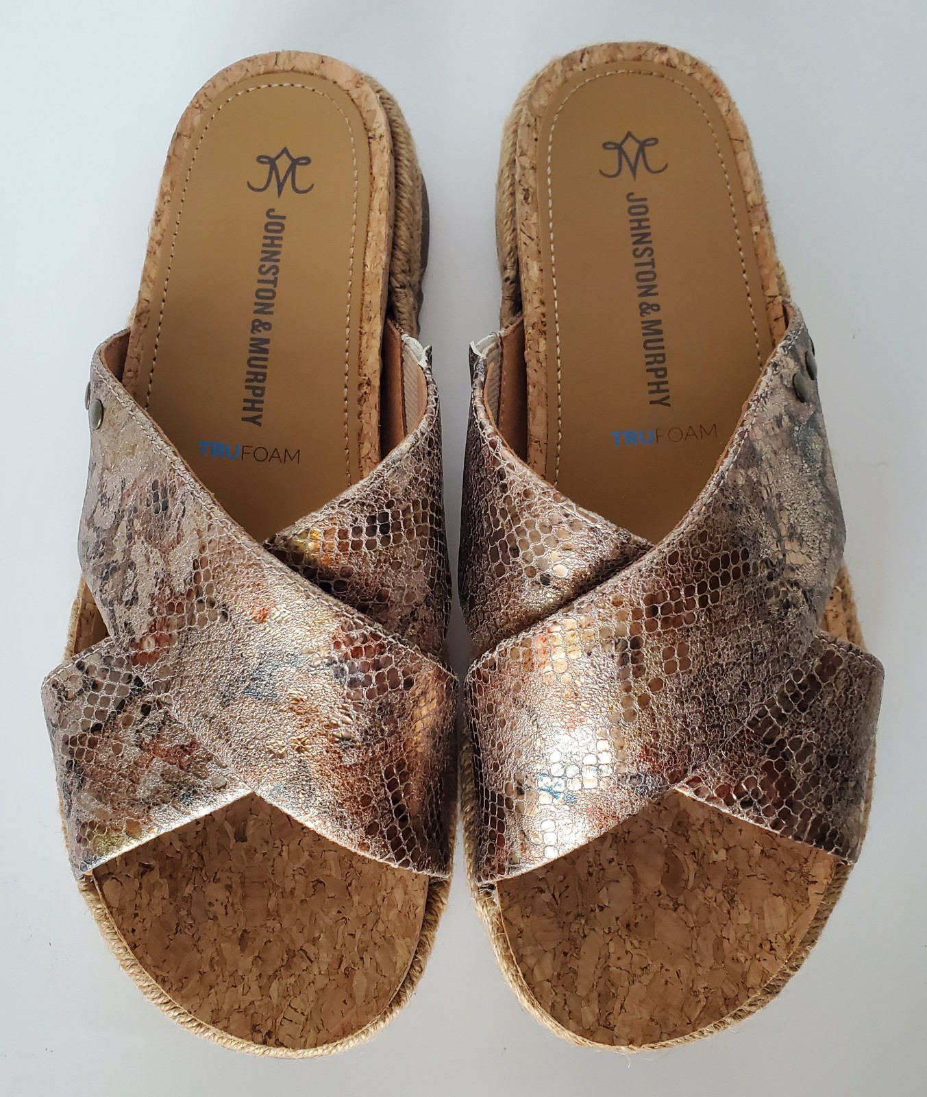 Johnston & Murphy Michelle Rose Mosaic Metallic Cross Strap Slide Sandal Size 8