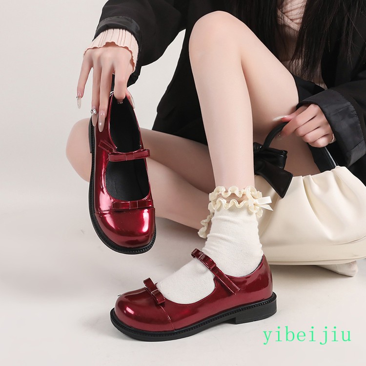 Womens Ladies Mary Jane Leather Shoes Bowknot Patent Leather Casual Loafers New