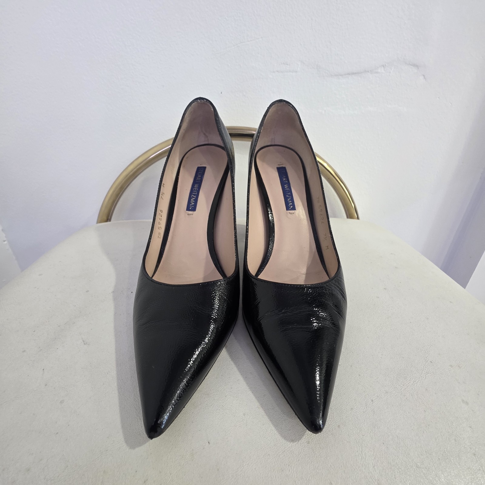 Stuart Weitzman Power Block 75 Patent Leather Classic Block Heel 7.5 M