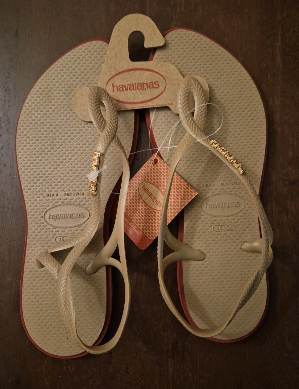 Havaianas Brazilian Flip Flops Original Sandals Sz 6 Eur 37 Rose Gold NWT
