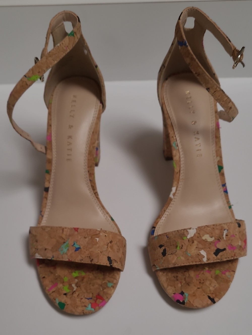 Kelly & Katie Cork Ankle-Strap Sandals in Natural Multicolor – Size 6