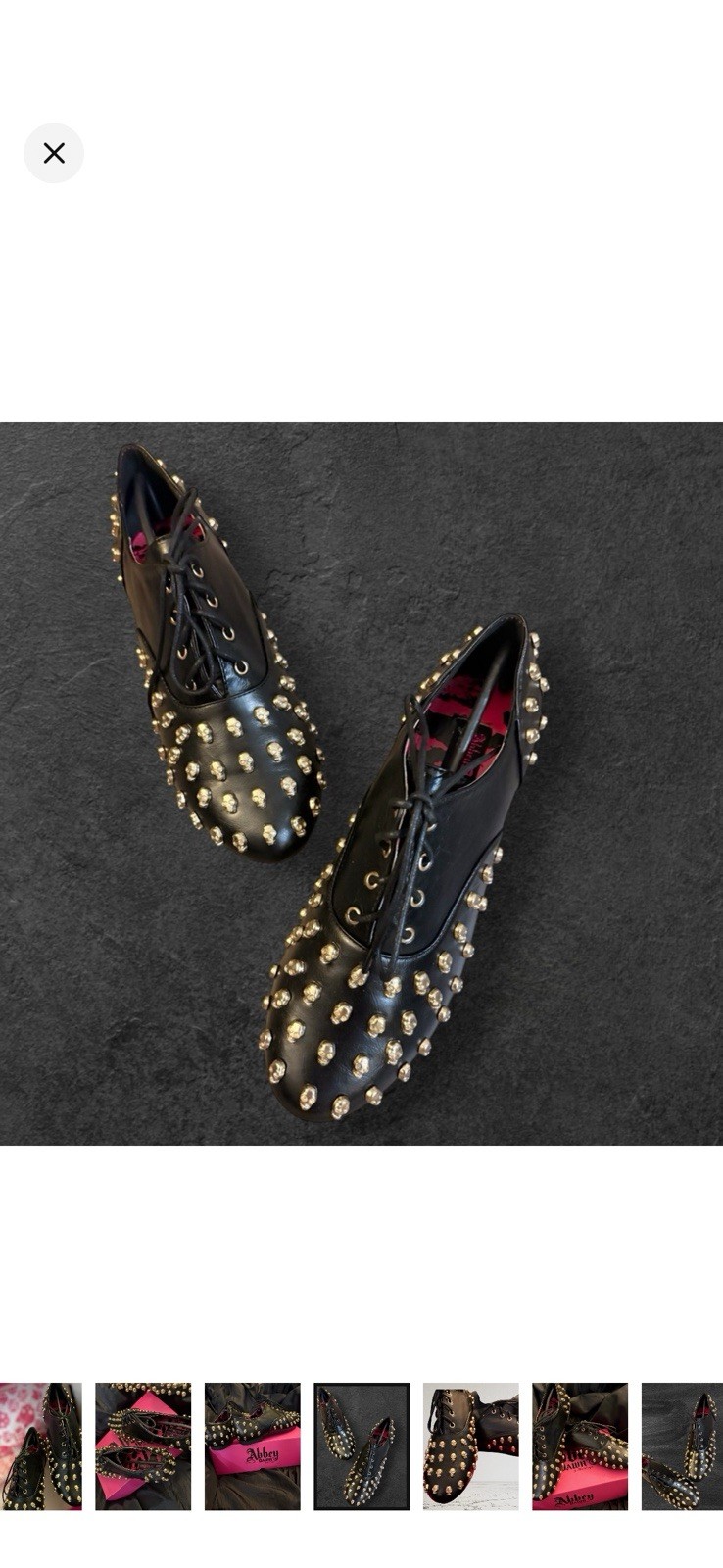 Abbey Dawn Women’s Black Studded Skull Accents Lace-Up Flats Black/Gold Size 8