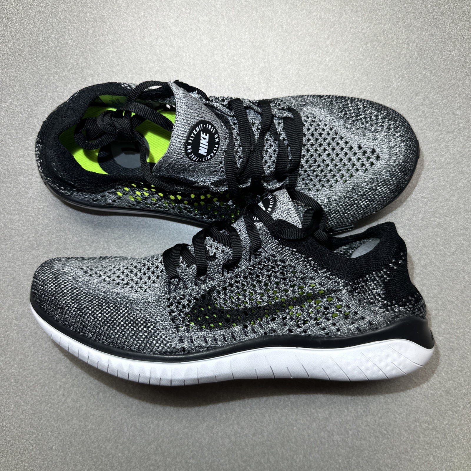Women’s Nike Free RN Flyknit 2018 FK Oreo Grey Black White 942839-101 Size 7 New