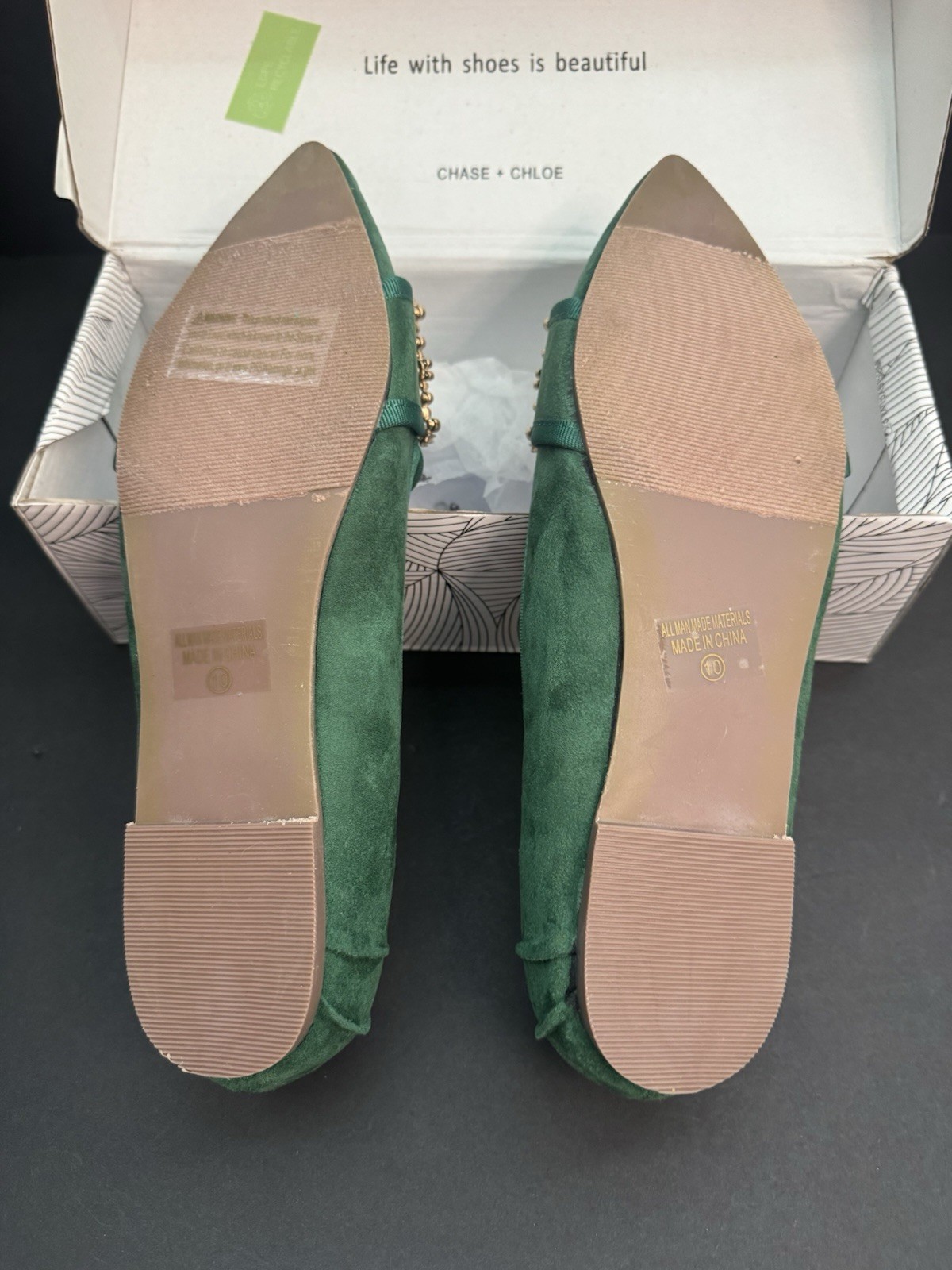 Emerald Suede Size 10 Flats Chase + Chloe Women’s Shoes New In Box