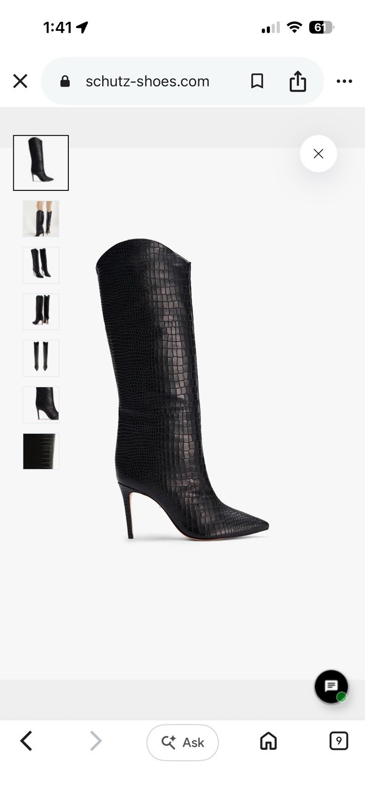 Schutz Maryana Black Croc Embossed Leather Boots Women’s Size 8.5 Block Heel