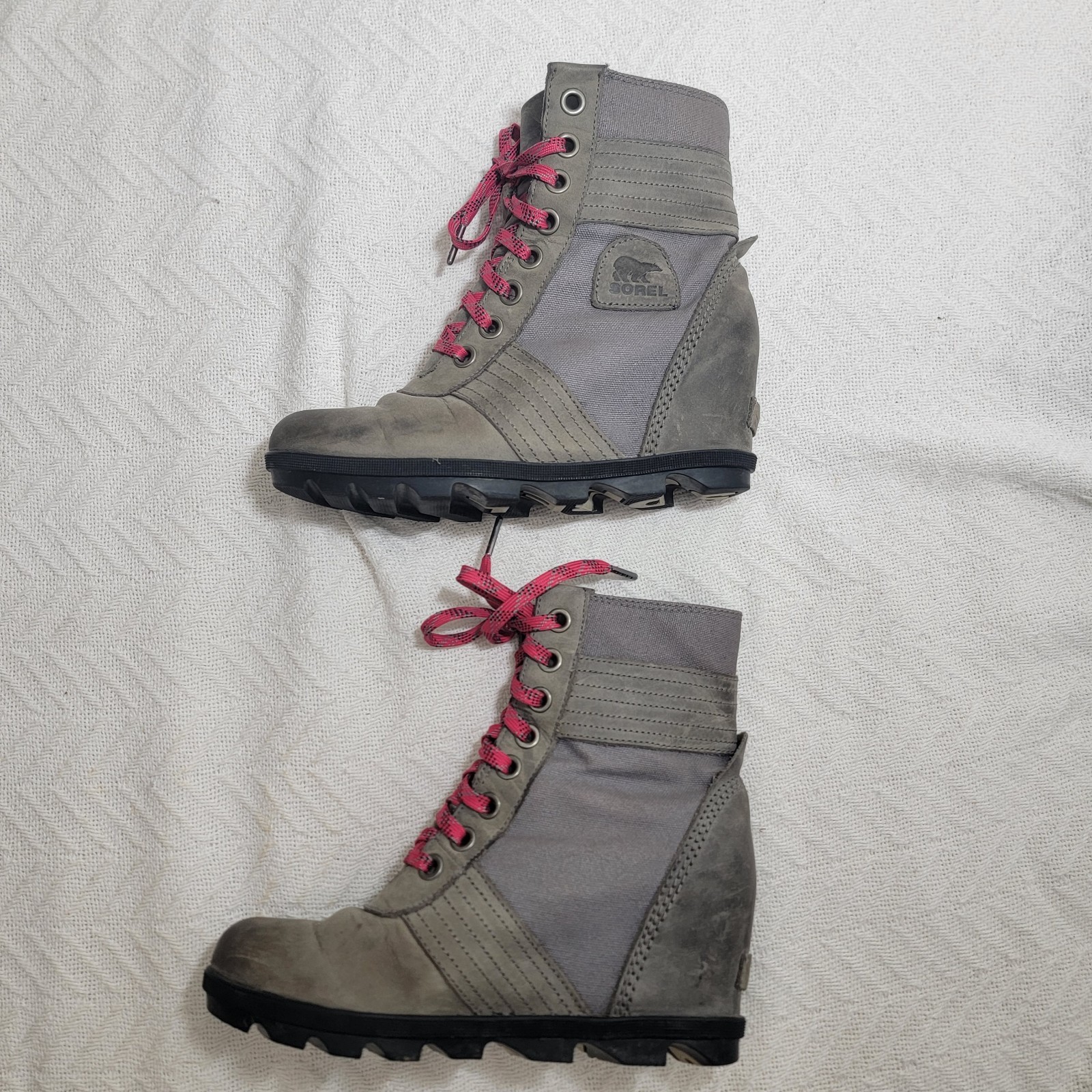 Sorel Lexie Hidden Wedge Ankle Combat Boot Waterproof Quarry Leather Size 9.5