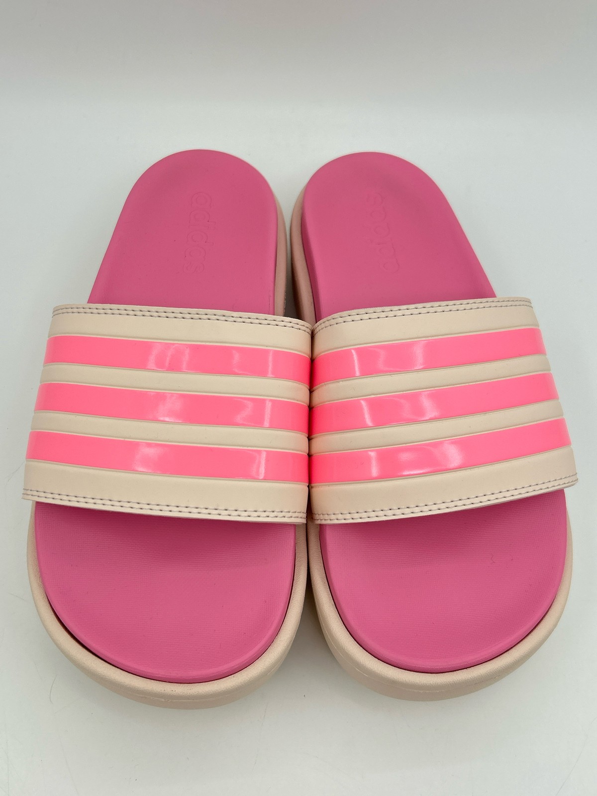 ADIDAS Adilette Platform Slide Sandals SZ 7 PINK BEIGE Women Flats Beach Logo