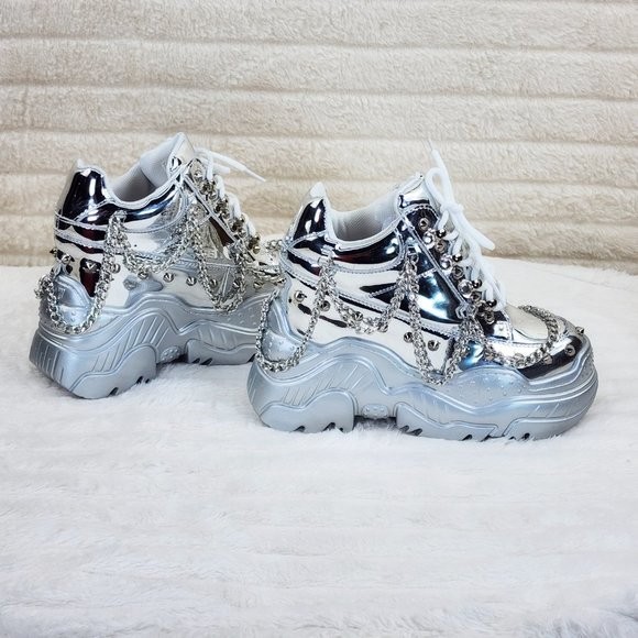 Space Candy Silver Platform Chain Sneaker Hidden Wedge Streetwear Kicks