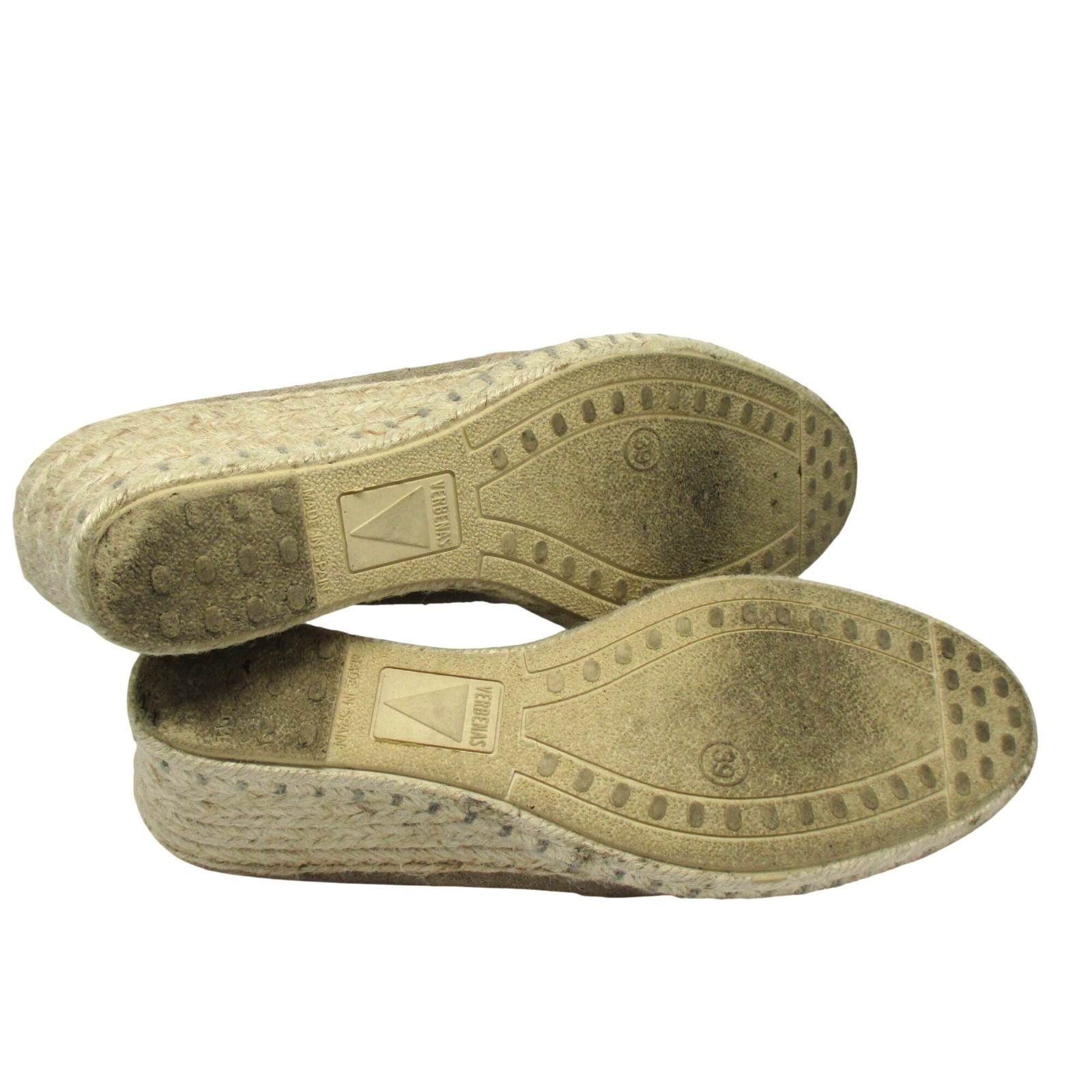 Verbenas Taupe 100% Leather Suede Espadrille Wedge Shoes Size 39 US 8