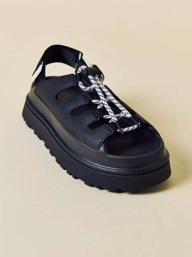 UGG Women’s GoldenGlow Toggle Sandals Black Chunky Platform Adjustable Comfort