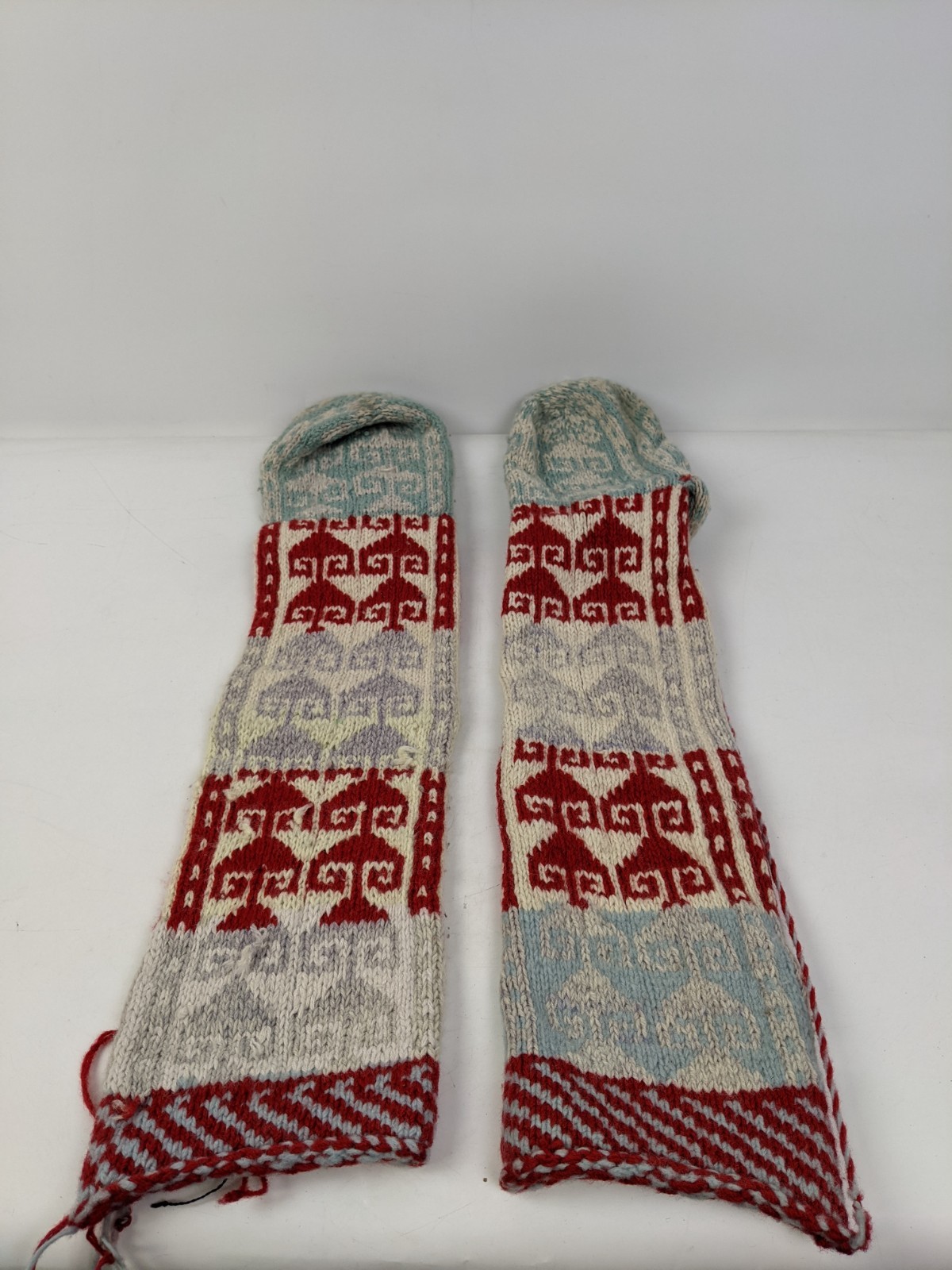 Vintage Hand Knit Hand Woven Traditional Pattern Slipper Socks Knee High