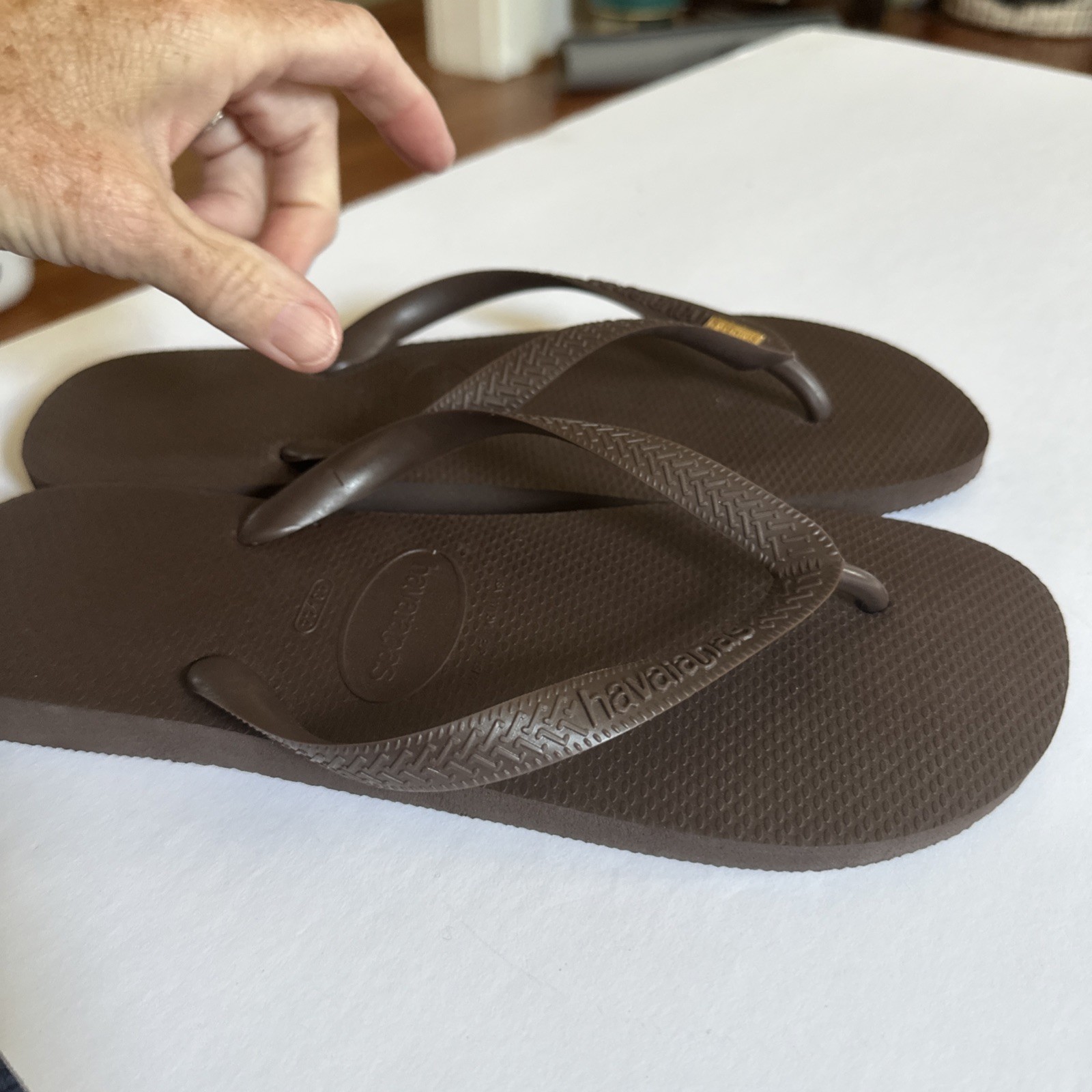 Brown Havaianas With Metal Logo Mens 11/12 NWOT