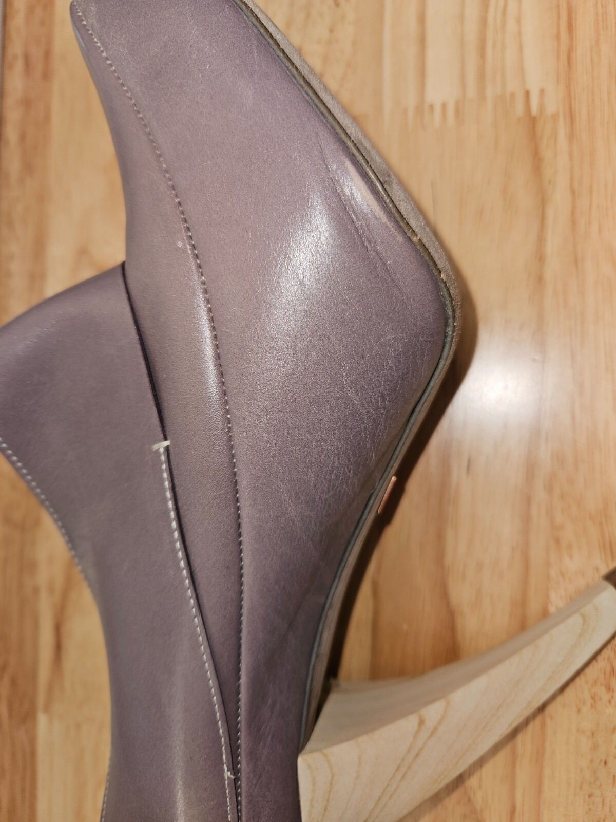 New Omelle Cecilia Gray Plum Calf Leather Heels Size 38 Booties Wood Heel