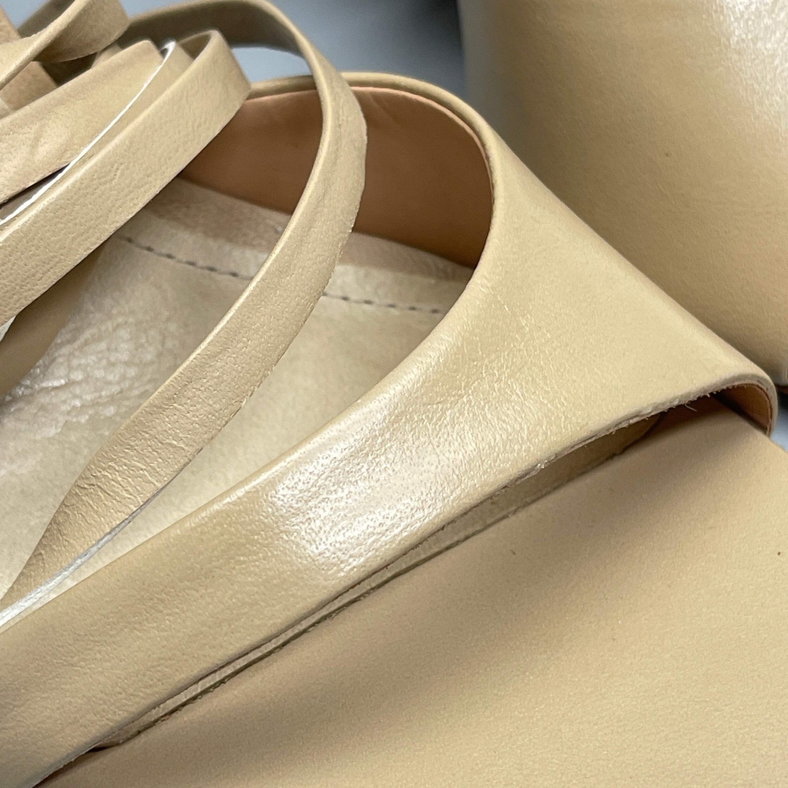 SCHUTZ Bryce Ankle Tie Women’s Leather High Heel Sandal Light Nude Sz 7B (New)