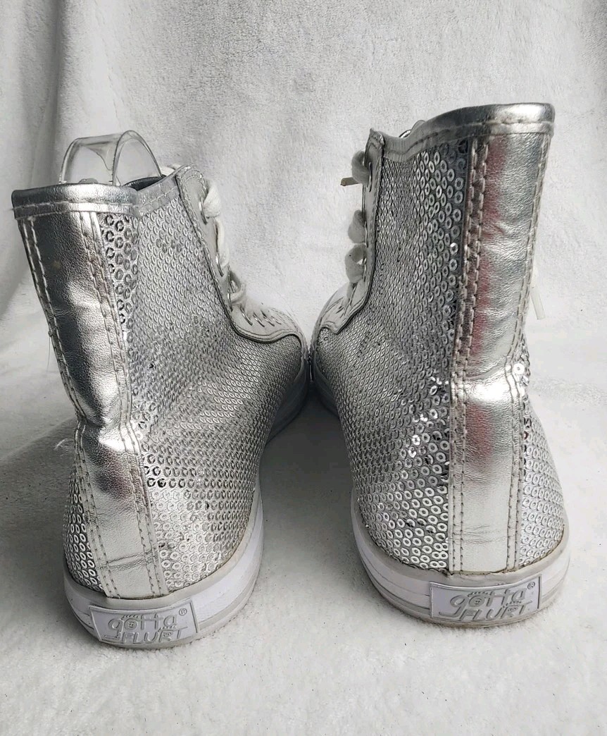 Gotta Flurt Silver Sequin/ White Women’s High Top Shoes 11 Destiny